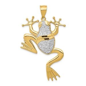 14K Yellow Gold and Rhodium Diamond-cut Frog Necklace Charm Pendant, Unisex